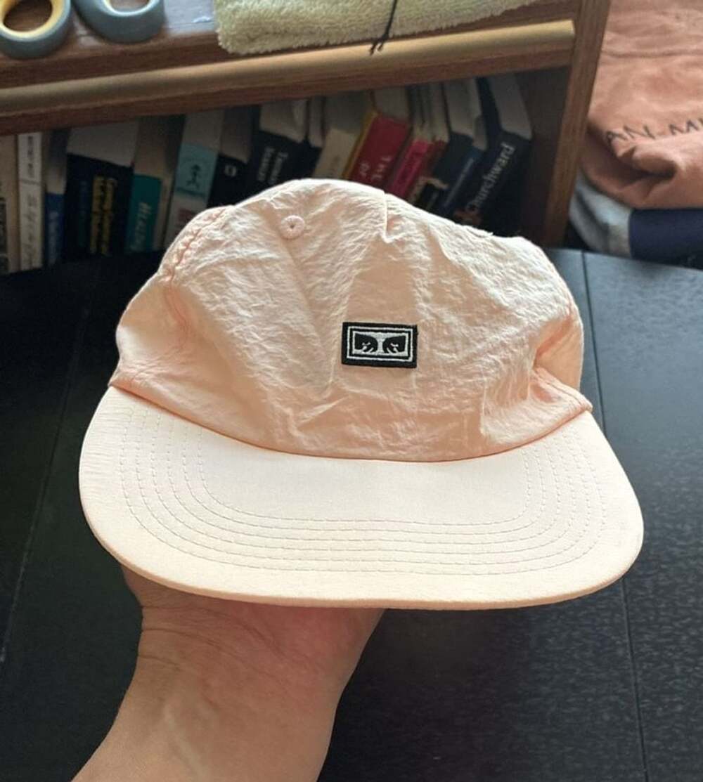 Obey Effect Nylon 6-Panel Strapback Cap in Pastel Pink